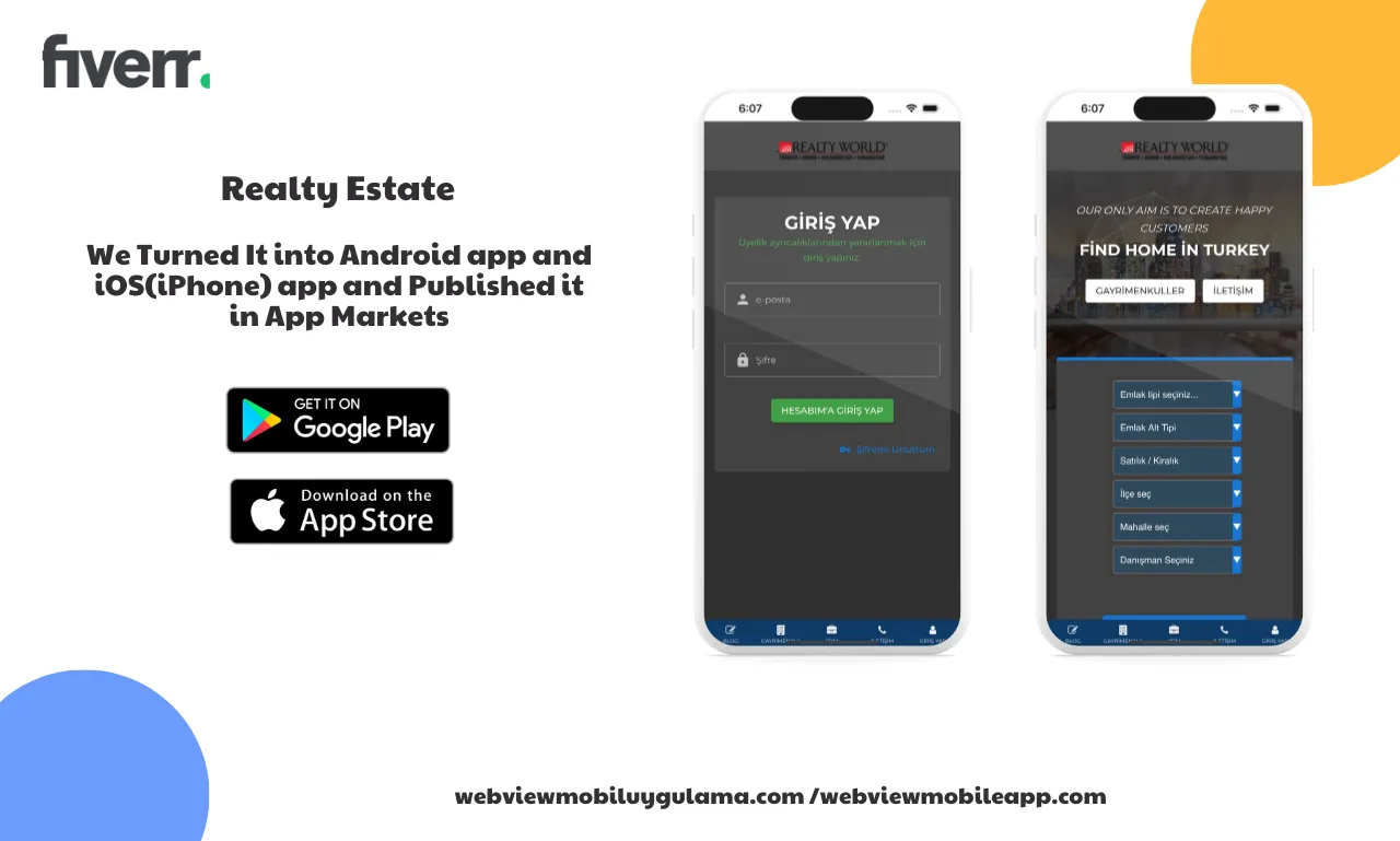 Reality World Emlak Android ve iOS Mobil Uygulama