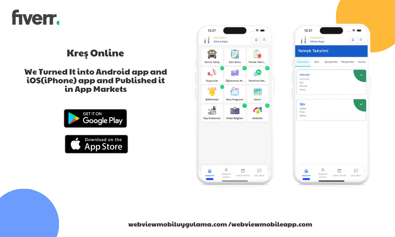 Kreş Online Bildirimli iOS ve Android Webview